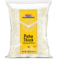 Rani Poha (Powa) Thick Medium-Cut (Flattened Rice) 14oz (400g) ~ All Natural, Salt-Free, Vegan, Kosher, No Colors, Gluten Friendly, Indian Origin