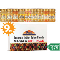 Rani Essential Indian Spice Blends (Masala) 9 Bottle Gift Box Set, Average Weight per Bottle 3oz (85g), Indian Cooking, Makes a Great Gift!