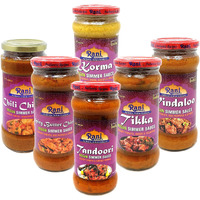 Rani Curry Vegan Simmer Sauces 6-Pack Variety (Tandoori, Tikka, Vindaloo, Korma, Chilli Chicken, Spicy Butter Chicken) 14oz (400g) Glass Jar ~ Easy to Use, All Natural, Gluten Free, Indian Origin