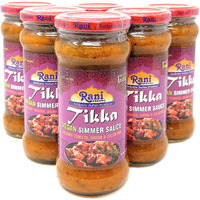 Rani Tikka Curry Vegan Simmer Sauce (Creamy Tomato, Onion & Cilantro) 14oz (400g) Glass Jar, Pack of 5 +1 FREE ~ Easy to Use, Vegan, No Colors, All Natural, NON-GMO, Gluten Free, Indian Origin (Size: 14oz (400g))