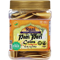 Rani Pani Puri Coins (Uncooked, Microwaveable Wheat Semolina Coins) 14oz (400g) w/Pani Puri Masala (14-Spice Blend for Indian Spicy Water) 1.75oz (50g) ~ All Natural, Vegan, NON-GMO, Kosher