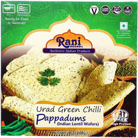 Rani Pappadums (Indian Lentil Wafer Snack) Green Chilli Papad 7oz (200g) Approximately 15pc, 7 inches ~ All Natural, Gluten Friendly, NON-GMO, Vegan, Indian Origin