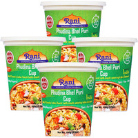Rani Pudina Bhel Puri Cup (Spicy & Crunchy Indian Snack w/ mouth watering Indian Chutneys) 3.5oz (100g), Pack of 4 ~ Ready to Eat, Vegan, NON-GMO, Indian Origin