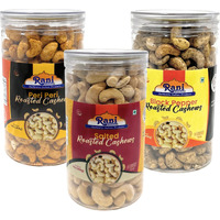 Rani Roasted Cashews Variety Pack (Salted, Black Pepper, Peri Peri) 14oz (400g) Pack of 3, PET Jar, Non-Fried, Oil Free ~ All Natural, Vegan, Gluten Friendly, NON-GMO, Kosher, Air Roasted