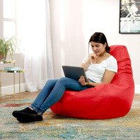 Leather Bean Bag Chair Cover Only (Without Bean Fillers) Protective Liner Product by Ink Craft (Size: XXL, Color: Red)