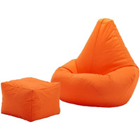 Ink Craft Classic High-Back Faux Leather Bean Bag Storage Chair Cover with Foot Stool, Beanless, Ultra Soft, Durable for Outdoor and Indoor Purpose (Size: XL, Color: ORANGE)