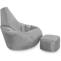 Ink Craft Classic High-Back Faux Leather Bean Bag Storage Chair Cover with Foot Stool, Beanless, Ultra Soft, Durable for Outdoor and Indoor Purpose (Size: XXL, Color: GREY)
