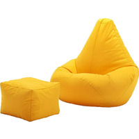 Ink Craft Classic High-Back Faux Leather Bean Bag Storage Chair Cover with Foot Stool, Beanless, Ultra Soft, Durable for Outdoor and Indoor Purpose (Size: XXL, Color: YELLOW)