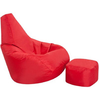 Ink Craft Classic High-Back Faux Leather Bean Bag Storage Chair Cover with Foot Stool, Beanless, Ultra Soft, Durable for Outdoor and Indoor Purpose (Size: XXXL, Color: RED)