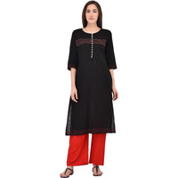 Purplicious Black Embroidered Rayon A-line Kurta