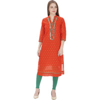 Purplicious Casual Orange Chanderi Kurta with Mirror Work Details