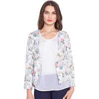 Purplicious Grey Floral Printed Cotton Front Open Blazer