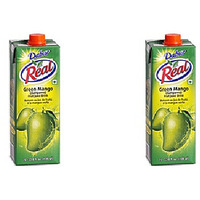 Pack of 2 - Dabur Real Green Mango Aampanna Fruit Juice Drink - 1 L (33.8 Fl Oz)