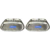Pack of 2 - Super Shyne Stainless Steel 3 Section Rectangular Lunch Tray - 10.75 Inch X 9.5 Inch