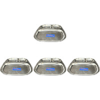 Pack of 4 - Super Shyne Stainless Steel 3 Section Rectangular Lunch Tray - 10.75 Inch X 9.5 Inch
