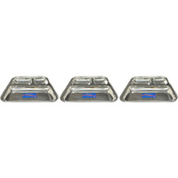Pack of 3 - Super Shyne Stainless Steel 3 Section Square Lunch Tray - 9.5 In