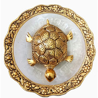 Metal Feng Shui Tortoise Om Plate Showpiece for Good Luck (Tortoise on Glass Plate 6 inch)