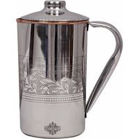 IndianArtVilla Steel Copper Embossed Jug Pitcher, 33Oz