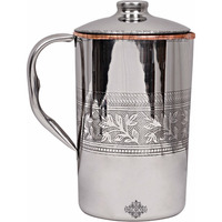 IndianArtVilla Steel Copper Embossed Jug Pitcher, 67Oz