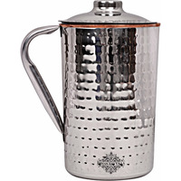 IndianArtVilla Steel Copper Hammerd Jug Pitcher, 50Oz