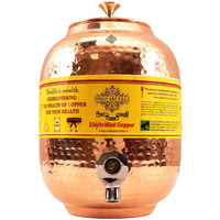 IndianArtVilla Copper Water Dispenser Container Pot(Brass Lid), 297Oz