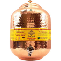 IndianArtVilla Copper Water Dispenser Container Pot(Brass Lid), 507Oz