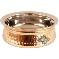 IndianArtVilla Steel Copper Hammered Handi Bowl- 5.8  Dia