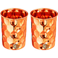 IndianArtVilla  2 Pc. Copper Diamond Hammered Glass Tumbler, 33Oz