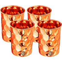 IndianArtVilla  4 Pc. Copper Diamond Hammered Glass Tumbler, 33Oz