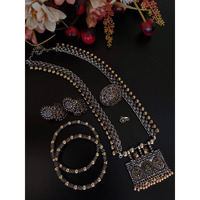 Indian Dual Tone Oxidised Jewelry Set, Long Necklace Set, Ethnic Jewelry, Temple Jewelry, Gift For Her, Indian Jewelry Necklace Set, Jewelry