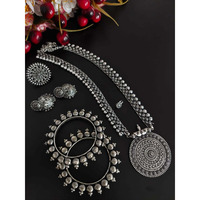 Long Necklace Set, Oxidised Necklace Set, Indian Ethnic Jewelry, Oxidized Jewelry Set, Temple Jewelry, Wedding Jewelry, Bridal Jewelry