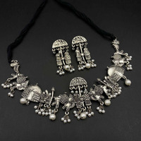 Indian Oxidised Doli baraat jewelery set with pearls, ethnic choker set, German silver set, wedding jewelery, wedding gift, traditional jewe