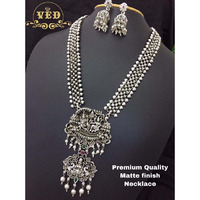 Temple Jewellery / Long Necklace Set / Silver Matt Oxidised Jewellery set