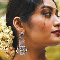 Dual tone dangler earrings, two tone earrings, long earrings, ethnic earring, gift for her, anniversary, German silver earring, wedding gift
