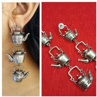 Indian Oxidised Jewellery, antique jewellery, Kettle teapot earrings, Indian silver look earrings