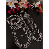 Indian Oxidized German Silver Long Necklace Set Of 6, Black Temple Jewelry,Gypsy Chic,Kolhapuri Boho Tribal Necklace,Antique Silver Necklace