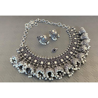 Oxidized jhumki necklace set, Indian jewelry choker set, German silver necklace set, gifts for her, tribal jewelry, hippie jewelry, kolhapur