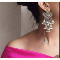 Jhumka jhumki earrings, Indian silver earrings, German silver earrings, boho tribal jewelry, long danglers, chandelier earrings, gifts