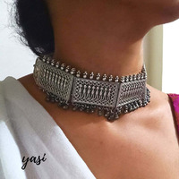 Silver choker set, ghunghroo Indian jewelry set, Oxidised choker, Boho tribal jewelry, Ethnic choker set, gypsy, handmade,  German silver