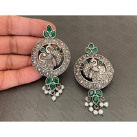 Stone earrings, Indian oxidised earrings, long earrings, giftsfor her, antique silver earrings, tribal jewellery, temple jewellery, green