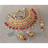 Bridal Kundan Jewelry, Indian Jewelry, Jaipuri Set, Jadau Kundan Set, Semi Precious Jewelry, Gold Polished Choker Necklace, Pearl Necklace