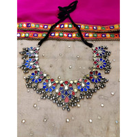 Afghan Glass Tribal Choker Set, Antique Tribal Nomadic Choker Set - Vintage Silver Afghan Kuchi Gypsy Choker, Collar Necklace Ghunghroo