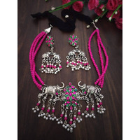 Elephant beads choker set, multicolor choker set, oxidised German silver choker, gifts for her, handmade choker necklace