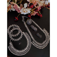 German Silver Long Haram Oxidised Set of 6, Indian Oxidised Set, Temple Jewel,Indian Ethnic Jewelry, Oxidized Necklace,Indian Ethnic Jewelry