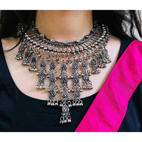Boho Silver Afghani ghunghroo choker bib necklace, Indian jewelry, Boho necklace, tribal necklace, statement jewelry, handmade oxidised neck