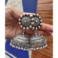 Jhumki Jhumka Oxidised Earring | German Silver Oxidized Dangler Earring | Boho Earring | Indian Ethnic | Black Oxidized Round Jhumka