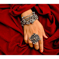 Designer 4 bangles and ring, Indian Jewelry Set Bracelets Set German Silver Bollywood Jewelry Tribal Jewelry Gifts for Her Anniversary