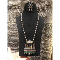 Beautiful palki long necklace set, bride's doli colourful pendant, wedding jewelry, indian oxidised handmade jewellery, gifts for her,