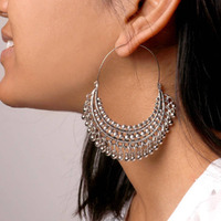Indian Chandbali hoop oxidized earrings German silver jewelry bollywood celebrity boho hippie gypsy jewellery gifts for her oxidised bali