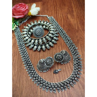 Long Oxidised necklace set of 5 with jhumki/ Indian statement necklace tribal jewelry oxidised antique handmade Bollywood celebrity oxidized